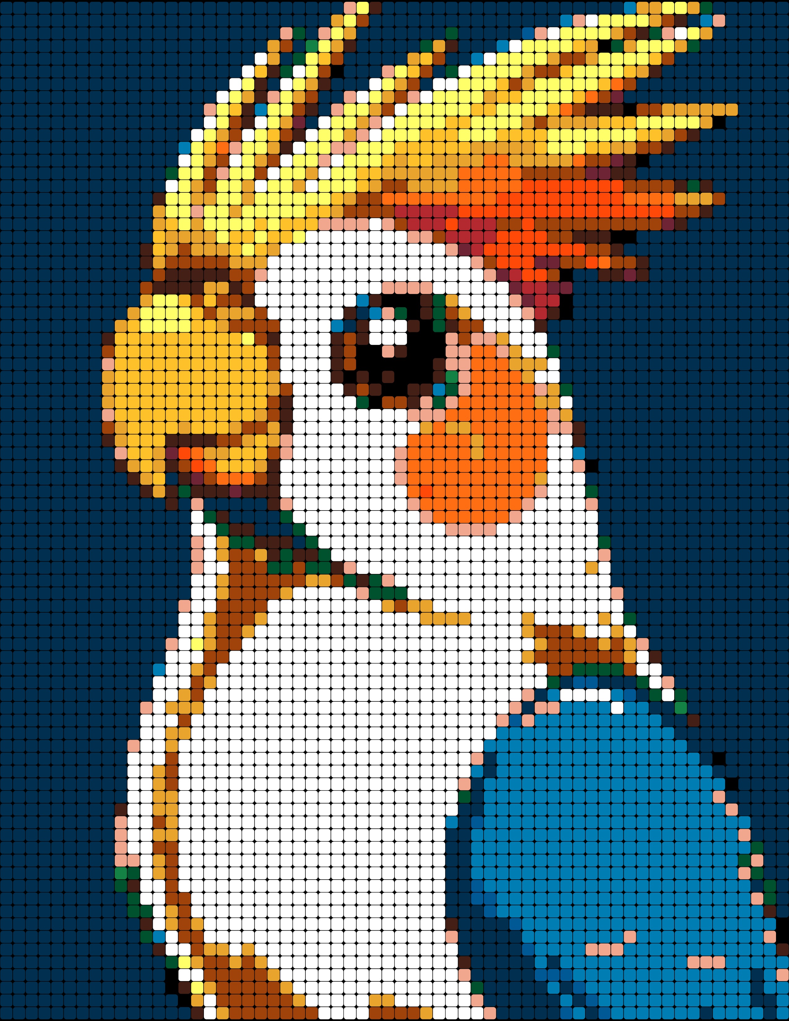 A finished color-by-number page mid-edit — click any cell to repaint it instantly